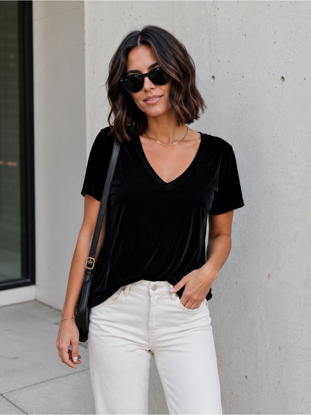 🖤 Bella Dahl | Velvet Black Silk Blend V-Neck Tee Top XS Soft Luxe Basic